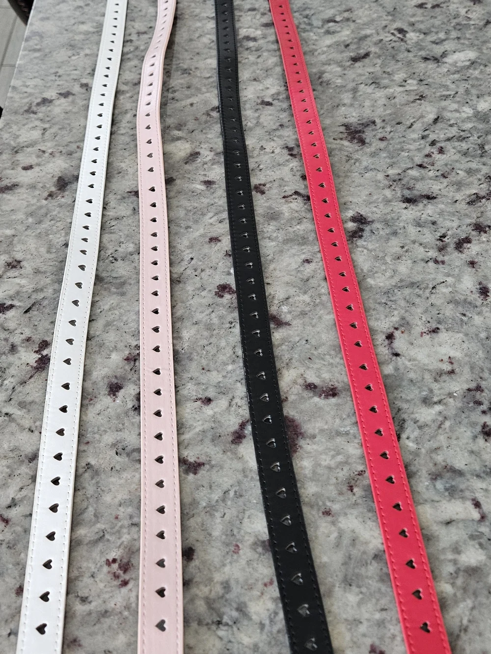 Source Unknown Heart-Accent Belts Faux Leather in White, Red, Pink, and Black